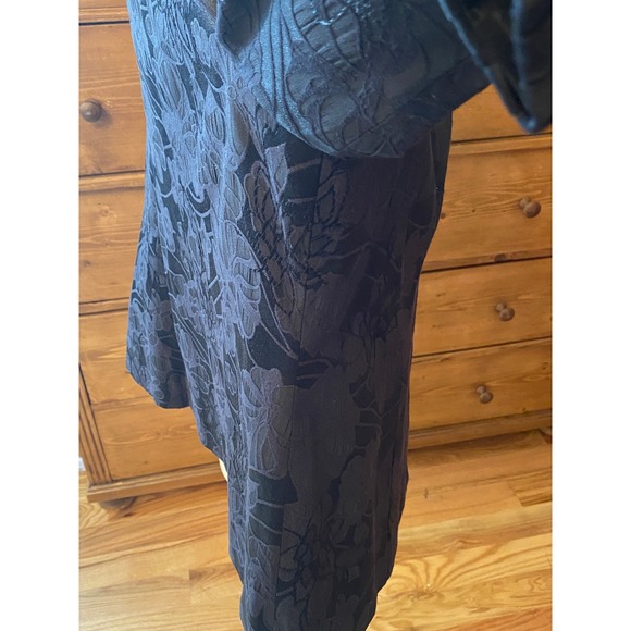 Chico's‎ Black Floral Jacquard Pleated Neck 3/4 Sleeve Jacket Blazer Size 3 - Picture 5 of 14